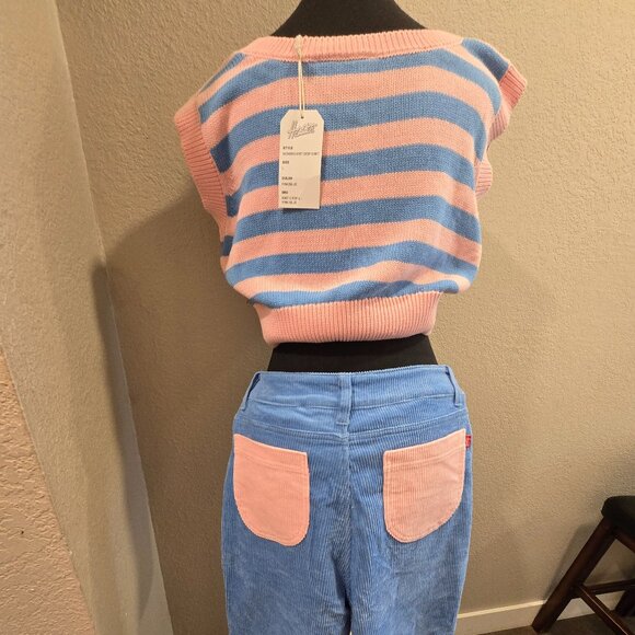 Hammies NWT Striped Sweatercrop top, matching Bell Bottoms and Ink Alloy Dangles - Picture 3 of 14